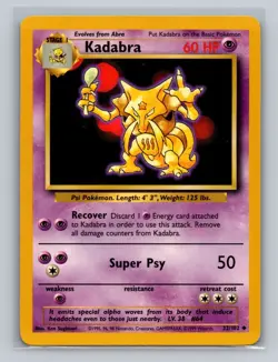 1999 Pokemon Set Unlimited Kadabra Uncommon #32/102 LP - Image 1