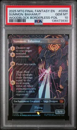 PSA 10 SUMMON: BAHAMUT WOODBLOCK BORDERLESS FOIL 2025 MTG FINAL FANTASY EN - Image 1