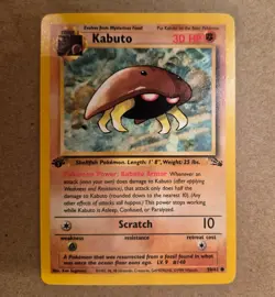Pokemon TCG Kabuto Fossil 1st Edition Common Card 50/62 NM Condition - Image 1