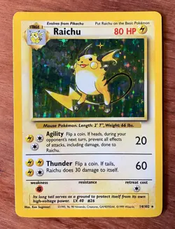Raichu 14/102 Base Set Holo Rare Pokemon Trading Card Vintage Excellent - Image 1
