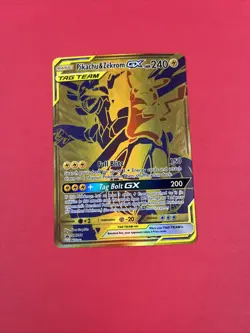 Pokemon Pikachu & Zekrom GX TCG Sun & Moon SM248 Holo Gold Promo Card Near Mint - Image 1