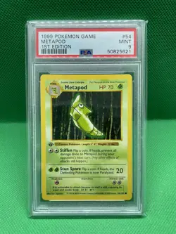 Pokemon PSA 9 MINT 1999 Metapod 1st Edition Shadowless Base Set Card 54/102 - Image 1