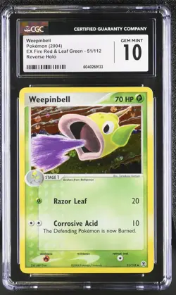 CGC 10 Weepinbell EX Fire Red & Leaf Green 51/112 Reverse Holo Pokemon Card - Image 1