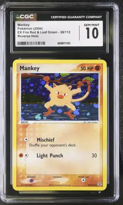 CGC 10 GEM MINT Mankey EX Fire Red & Leaf Green 38/112 Reverse Holo Pokemon Card - Image 1