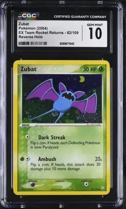 CGC 10 Zubat EX Team Rocket Returns 82/109 Reverse Holo Stamped Pokemon Card - Image 1