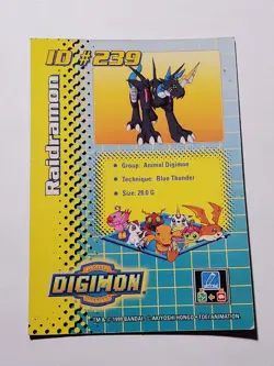 "RAIDRAMON" Holo Foil Card - Bandai 1999 Digimon Trading Card #239 -HP condition - Image 2