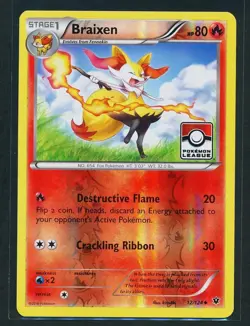 Braixen 12/124 Reverse Holo League Promo Pokemon Card NM - Image 1