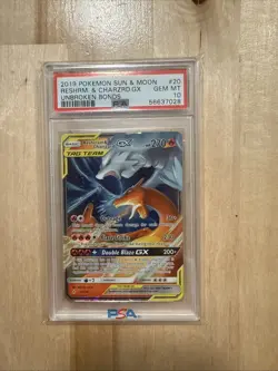 2019 Pokemon Sun & Moon Reshiram & Charizard Gx #20/214 Unbroken Bonds PSA 10 - Image 1