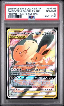 Pokemon Eevee & Snorlax GX SM169 Tag Team Tin Promo BSP GEM MINT PSA 10 NEW CERT - Image 1