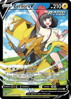 Zeraora V TG16/TG30 - Pokemon Silver Tempest Trainer Gallery Card - NM - Image 1