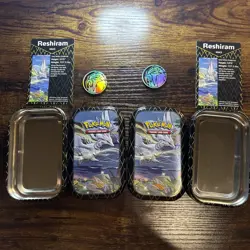 Pokemon Reshiram Shining Fates Mini Tin Empty With Coins And Inserts Lot Of 2 - Image 1