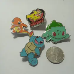 Pokemon Go 3 Pin Set - Bulbasaur, Charmander, Squirtle plus ramen Pikachu - Image 1