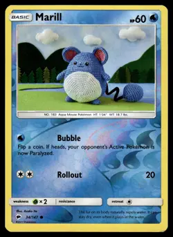 Marill Reverse Holo 34/147 Common SM - Burning Shadows Pokemon - Image 1