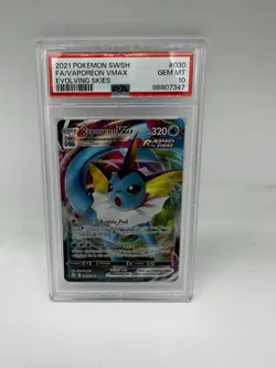 2021 Pokemon SWSH FA/ Vaporeon VMAX Evolving Skies #030/203 PSA 10 - Image 1