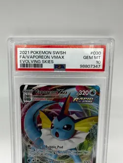 2021 Pokemon SWSH FA/ Vaporeon VMAX Evolving Skies #030/203 PSA 10 - Image 2