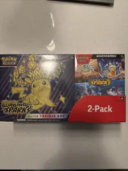 Pokemon Surging Sparks ETB + Booster Bundle Costco 2 Pack Factory Sealed - Image 1