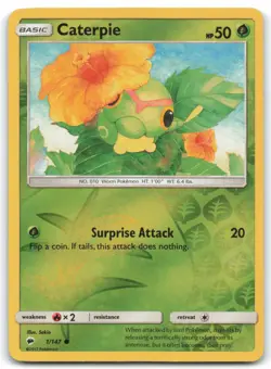 Caterpie #1/147 Sun and Moon Burning Shadows Common Reverse Holo LP Pokemon 4C - Image 1