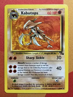 Pokemon Card - Kabutops - Unlimited - Regular Rare (24/62) WOTC Fossil *LP* - Image 1