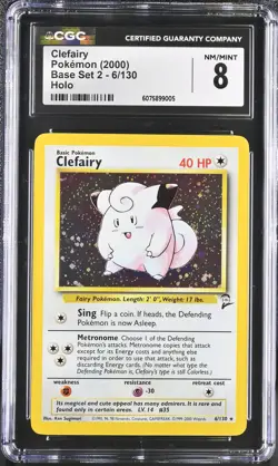 CGC 8 Clefairy 2000 Base Set 2 6/130 Holo Pokemon Card - Image 1