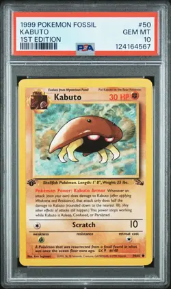 Kabuto #50 1st Edition PSA 10 NEW CERT 50/62 1999 Pokemon Fossil English - Image 3