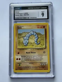 Onix Pokemon 1999 Base Set Unlimited 56/102 Graded CGC 9 Mint - Image 1