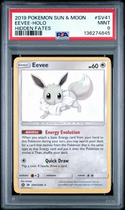 2019 Pokemon S&M Hidden Fates Eevee Holo Rare Shiny Vault #SV41 PSA 9 - Image 1