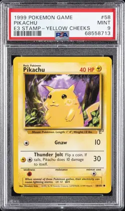 1999 POKEMON BASE SET UNLIMITED E3 STAMP-YELLOW CHEEKS #58 PIKACHU PSA 9 - Image 1