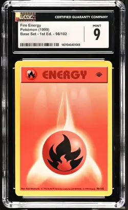 CGC 9 MINT Fire Energy Base Set 1st Edition 98/102 Energy Pokemon Card - Image 1