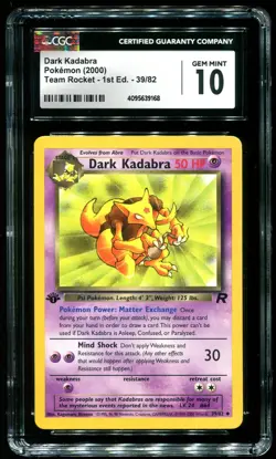 CGC 10 Dark Kadabra 1st Edition Team Rocket 2000 Pokemon Card #39 - Image 1