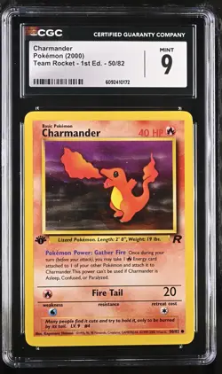 CGC 9 MINT Charmander 2000 Team Rocket 1st Edition 50/82 Pokemon Card - Image 1