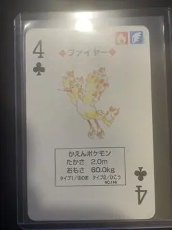 1996 Pokemon Moltres Green Back Poker Playing Card 4 Of Clubs - Image 1