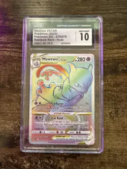 Pokemon Mewtwo VSTAR Rainbow Secret Rare Card 079/078 Pokemon Go CGC 10 Gem Mint - Image 1