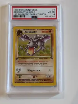 Pokemon Card Aerodactyl Holo 1/62 1st Edition Prerelease Cosmos PSA 4 Fossil - Image 1