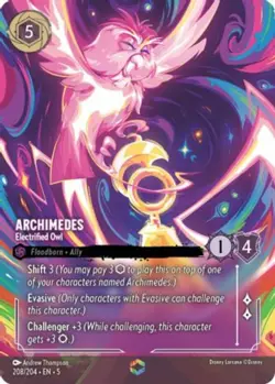 Lightly Played Lorcana Archimedes - Electrified Owl - 208/204 - Enchanted - Holo - Image 1