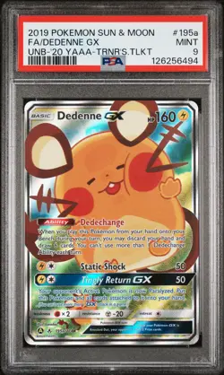 PSA 9 Dedenne GX #195a Pokemon SM Unbroken Bonds English 2019 - Image 1