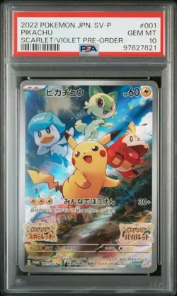 Pokemon Pikachu Scarlet & Violet Preorder Japanese Promo 001/SV-P PSA 10 - Image 1