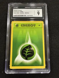 Pokemon Grass Energy 99/102 from Base Set 1st Edition in a CGC 9 !! - Image 1