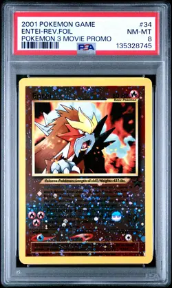 2001 POKEMON GAME MOVIE POKEMON 3 MOVIE PROMO #34 ENTEI-REVERSE FOIL PSA 8 - Image 1