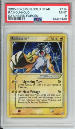 Pokemon Raikou Gold Star EX Unseen Forces Holo Ultra Rare #114 PSA 9 Mint - Image 1