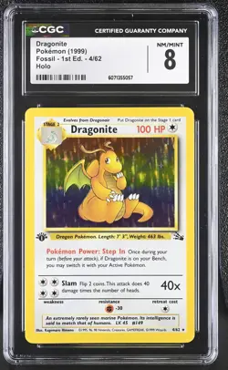 CGC 8 Dragonite 1999 Fossil 1st Edition 4/62 Holo Pokemon Card - Image 1