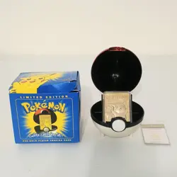 1999 Burger King Pokemon Pikachu 23K Gold Plated Trading Card Pokeball - Image 1