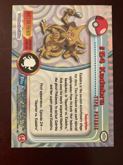 1999 Topps Pokemon #64 Kadabra Foil Card TV Animation Edition Blue Logo - Image 3