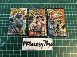 (B) Pokemon TCG Cosmic Eclipse Booster Pack Lot of 3 - Factory Sealed Sun & Moon - Image 1