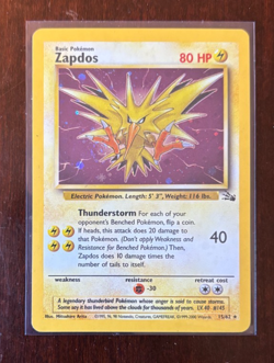 Pokemon TCG Zapdos Fossil 15/62 Holo 1999-2000 Wizards Base Set Copyright - Image 1
