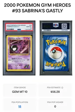 PSA 10 GEM MINT Sabrina's Gastly Gym Heroes 2000 Pokemon WOTC Low Pop 💎 🔥 - Image 3