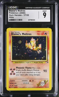 CGC 9 MINT Blaine's Moltres 2000 Gym Heroes 1/132 Holo SWIRL Pokemon Card - Image 1