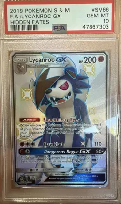 Pokemon Sun And Moon FA Hidden Fates Lycanroc GX Shiny Vault Card PSA 10 GEM - Image 1