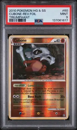 CUBONE REVERSE HOLO #60 TRIUMPHANT 2010 POKEMON HEARTGOLD & SOULSILVER PSA 9 MIN - Image 1