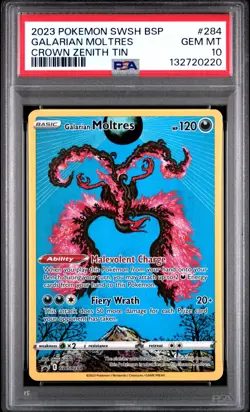 PSA 10 Galarian Moltres #284 2023 Pokemon SWSH Promo Crown Zenith Tin - Image 1