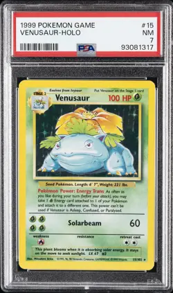 1999 POKEMON BASE SET UNLIMITED #15 VENUSAUR HOLO PSA 7 - Image 1